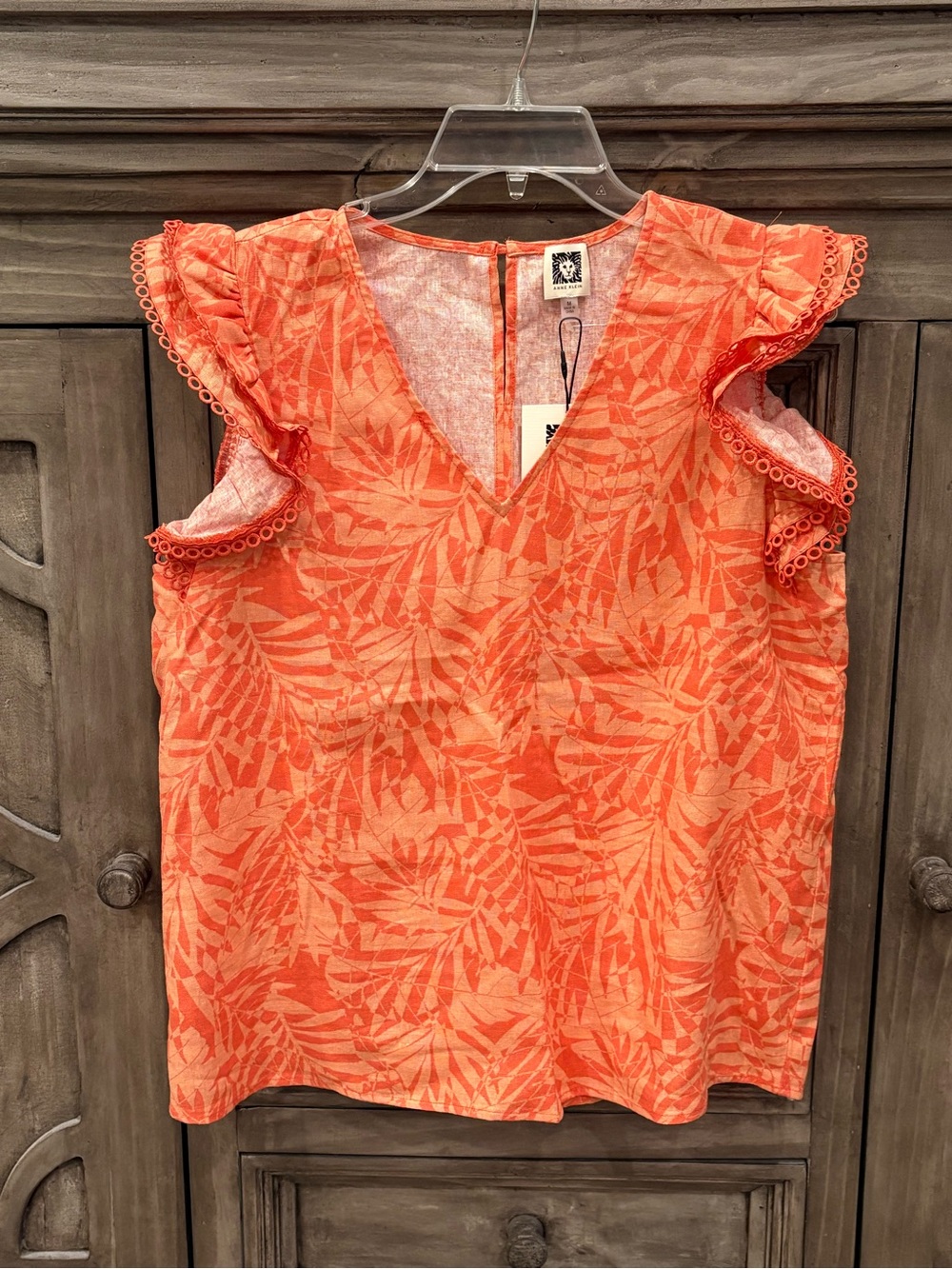 NWT Women’s ANNE KLEIN Dark/Light Orange Flutter Sleeve Linen Blouse (Medium)